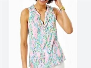NWT Lilly Pulitzer Dev Knit Tank Top Unicorn of the Sea Palm Beach Slub, Medium